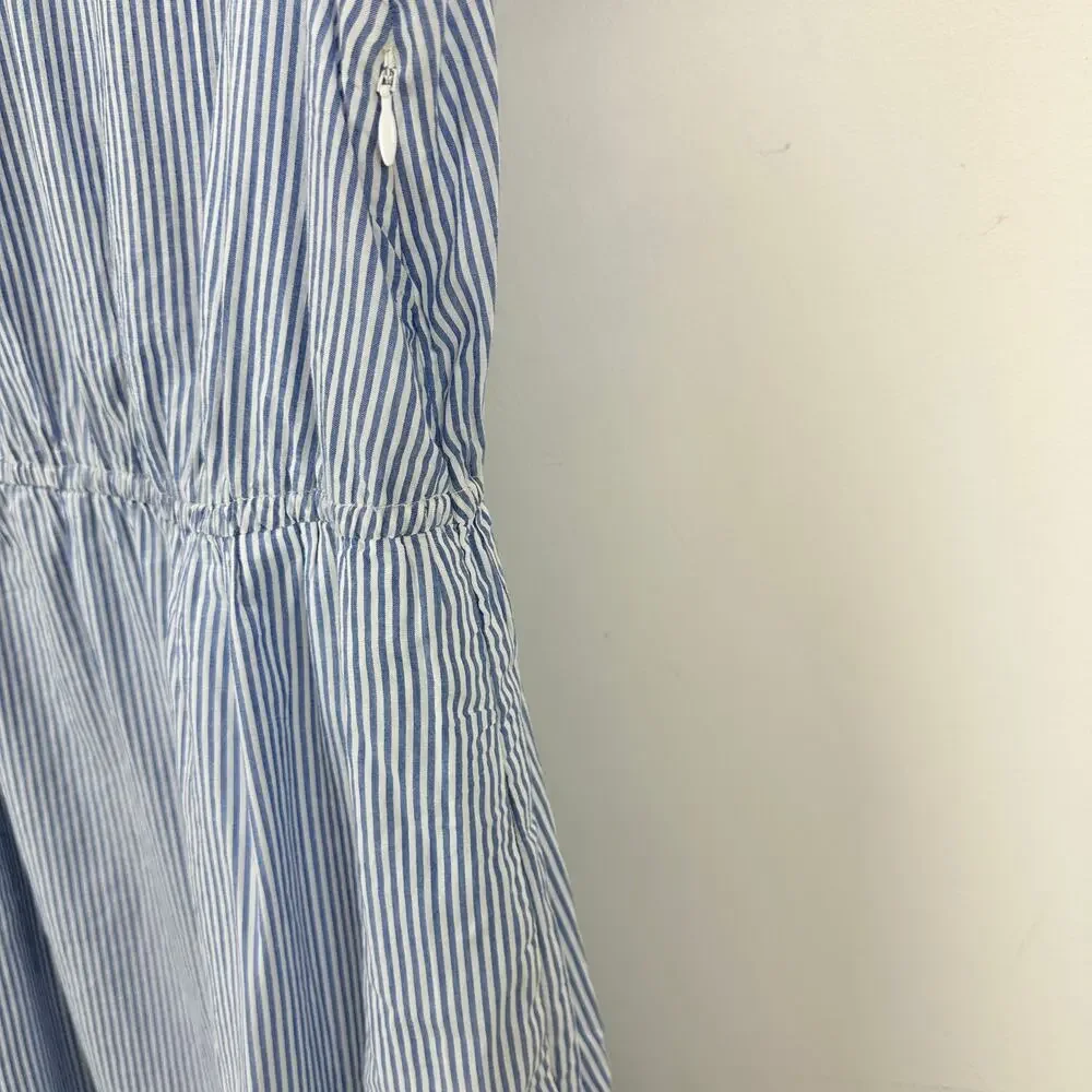 J.Crew Striped Ruffleneck Puff Sleeve Midi Dress Cotton White Blue US 8 NWT